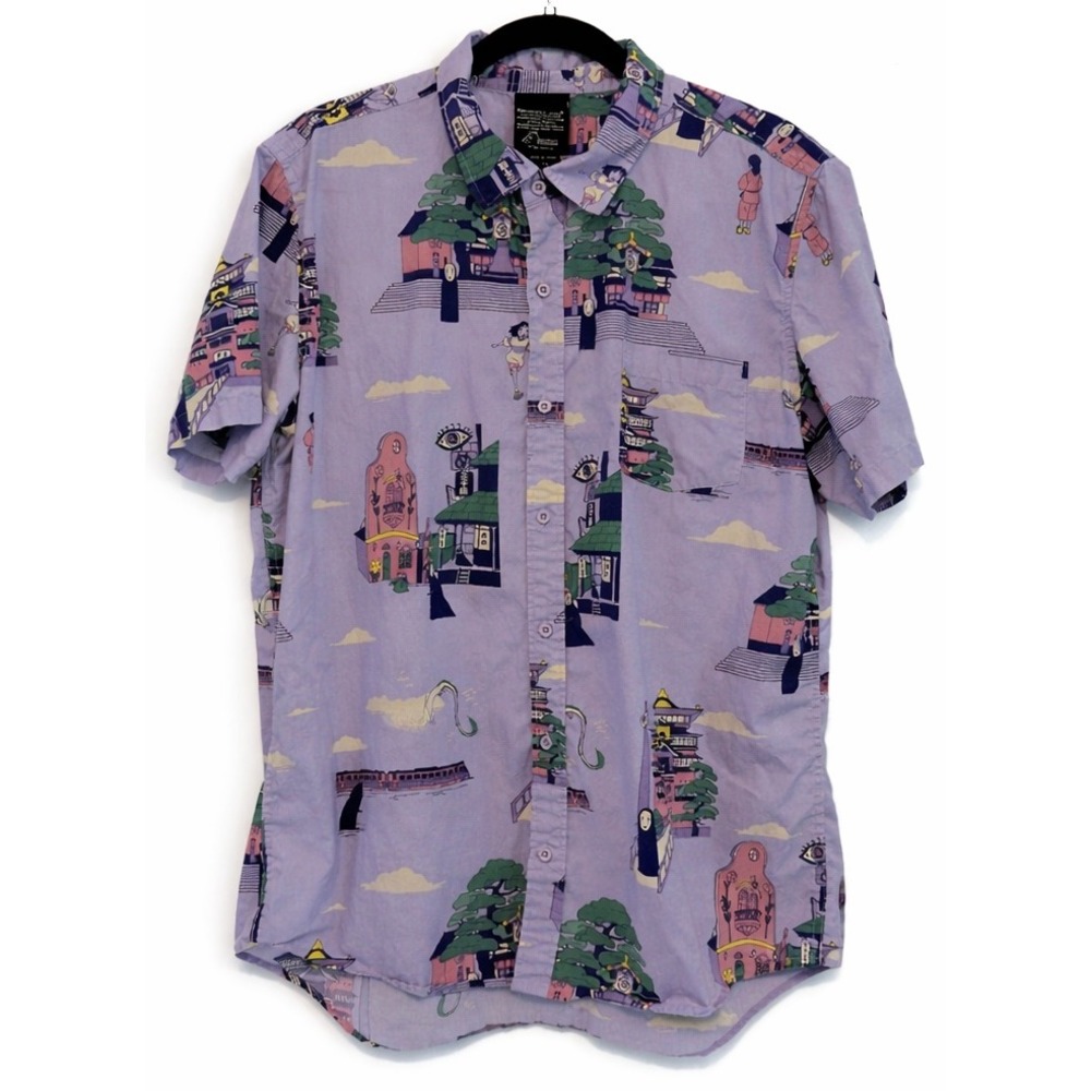 Spirited Away Studio Ghibli Her Universe Purple Button Down Shirt Mens XL Cotton